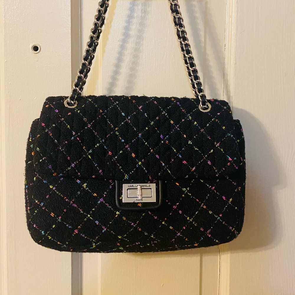 Beautiful black cross body OR shoulder bag with colorful stitching!!